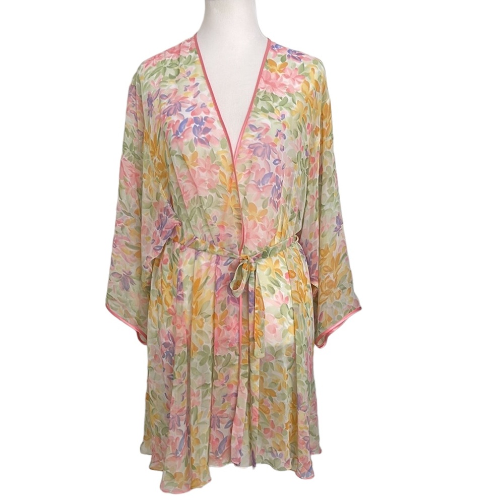 Vintage Linda Floral Robe Tie Closure Sheer
